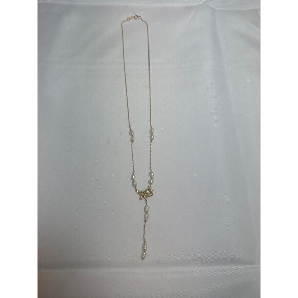 Vintage Estate OC 14K Gold Freshwater Pearl Angel Lariat Y Necklace - Picture 4 of 6